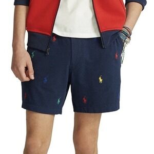 POLO RALPH LAUREN Men's Navy Blue Allover Colored Pony Mesh Shorts M